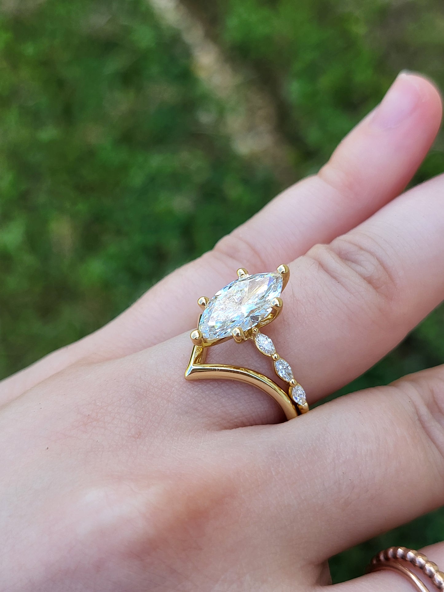 The Anya: Stackable Gold Contour Band, Wedding Band for Her, Dainty Western Wedding Ring for Cowgirls, Contour Stacking Band for Marquise Engagement Ring