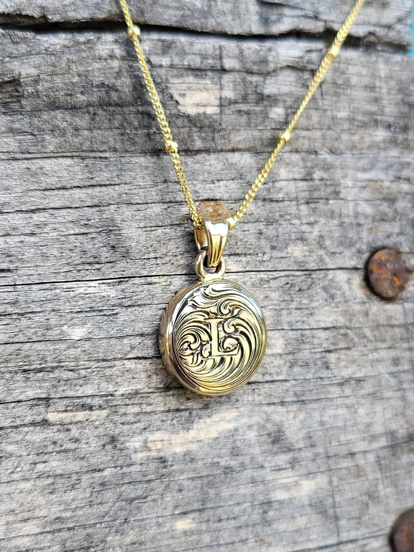 Cowgirl Charm Collection- Charm #1: Simple Initial Pendant, Hand-Engraved Scrollwork Necklace, Cowgirl Gifts, Western Bridal Necklace