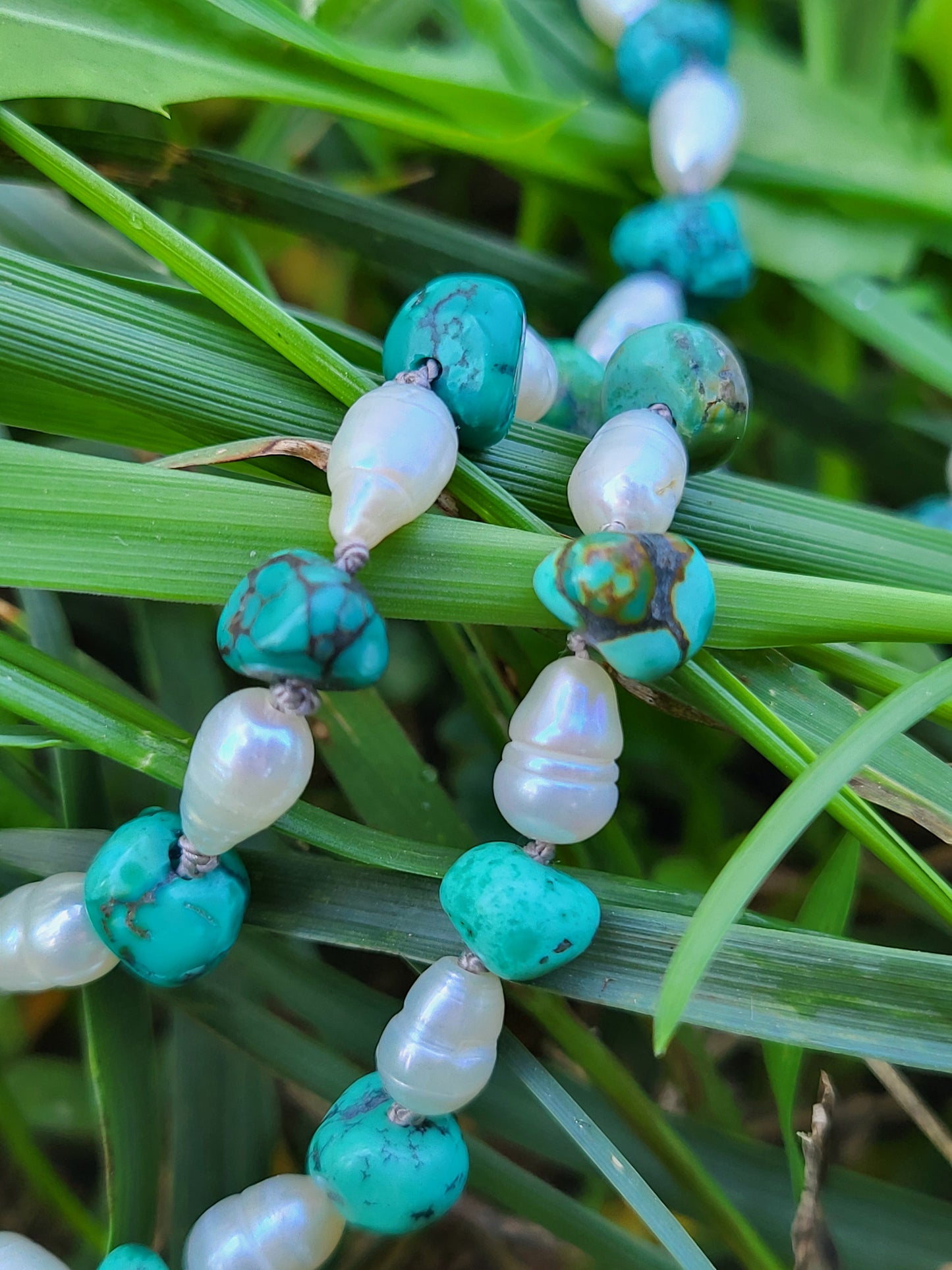 Cowgirl Pearls: Alternating Pearl and Turquoise Necklace, Hand-Knotted Pearl and Turquoise Bead Necklace, Cowgirl Christmas Gift, Western Gift for Her, Cowgirl Bridal Jewelry