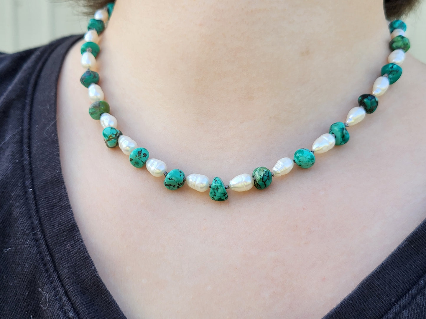 Cowgirl Pearls: Alternating Pearl and Turquoise Necklace, Hand-Knotted Pearl and Turquoise Bead Necklace, Cowgirl Christmas Gift, Western Gift for Her, Cowgirl Bridal Jewelry