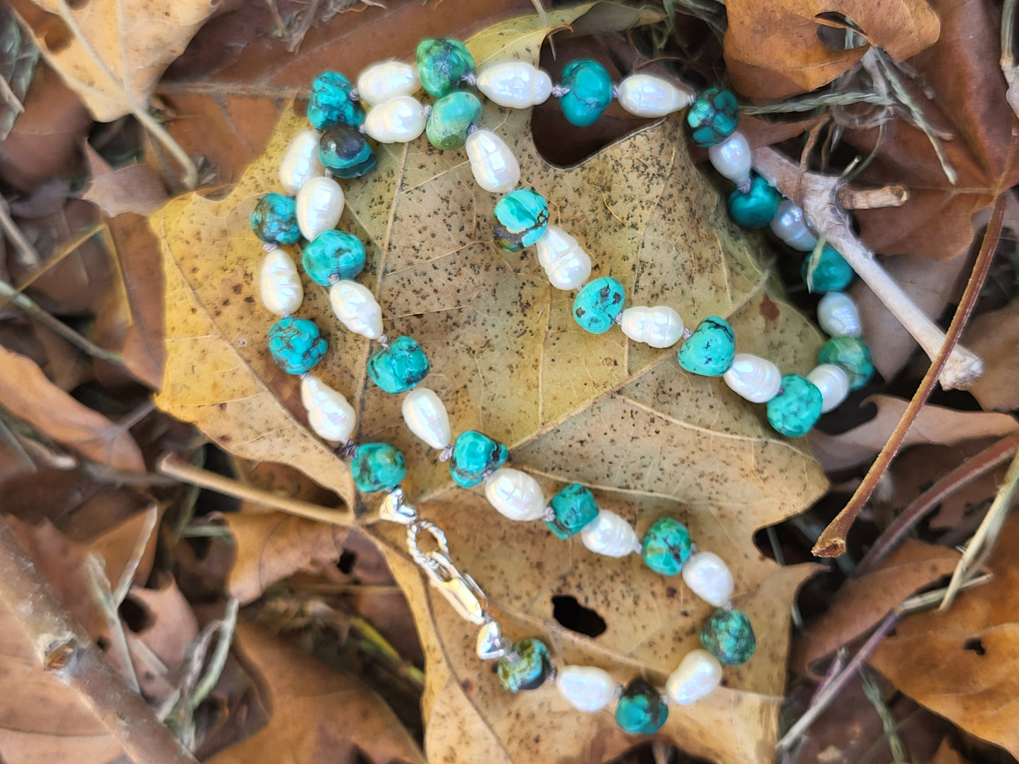 Cowgirl Pearls: Alternating Pearl and Turquoise Necklace, Hand-Knotted Pearl and Turquoise Bead Necklace, Cowgirl Christmas Gift, Western Gift for Her, Cowgirl Bridal Jewelry