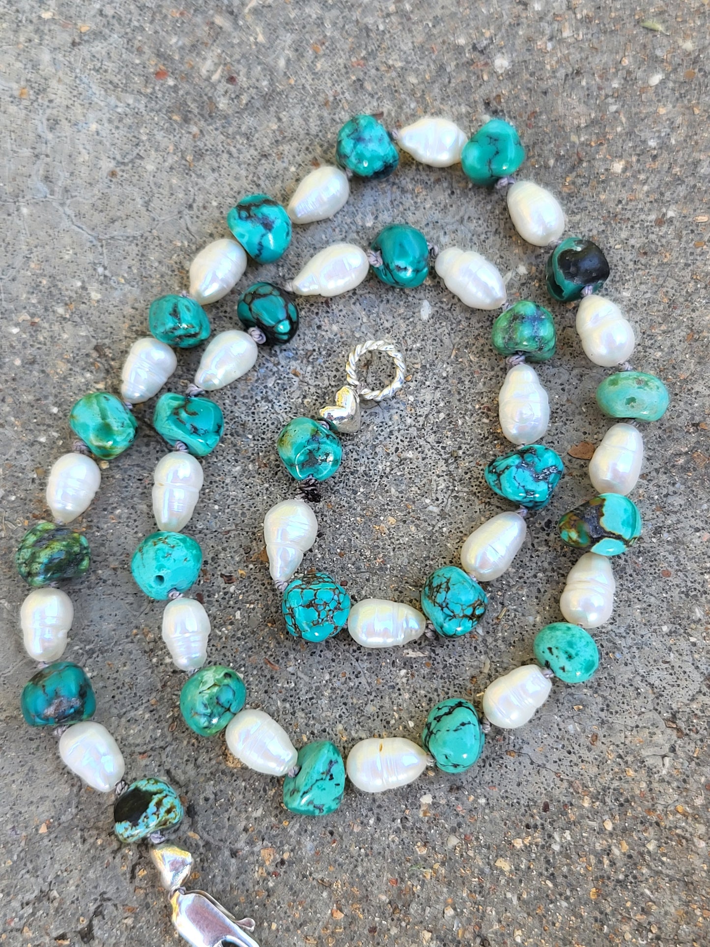 Cowgirl Pearls: Alternating Pearl and Turquoise Necklace, Hand-Knotted Pearl and Turquoise Bead Necklace, Cowgirl Christmas Gift, Western Gift for Her, Cowgirl Bridal Jewelry