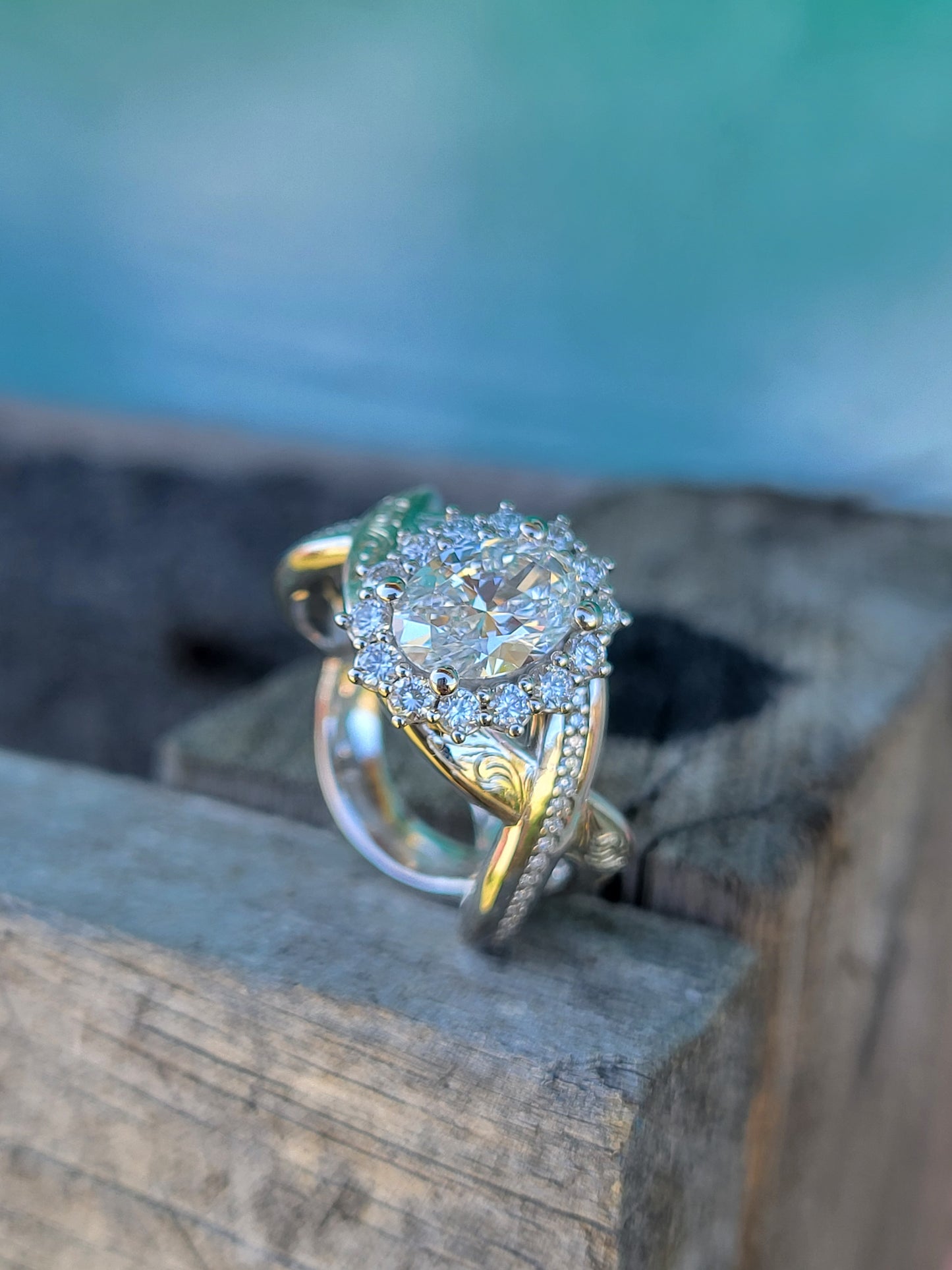 The Angie: Contemporary Western Fusion Engagement Ring, Modern Cowgirl Engagement Ring, Western Ring, Western Engagement ring, Unique Western Oval with Halo
