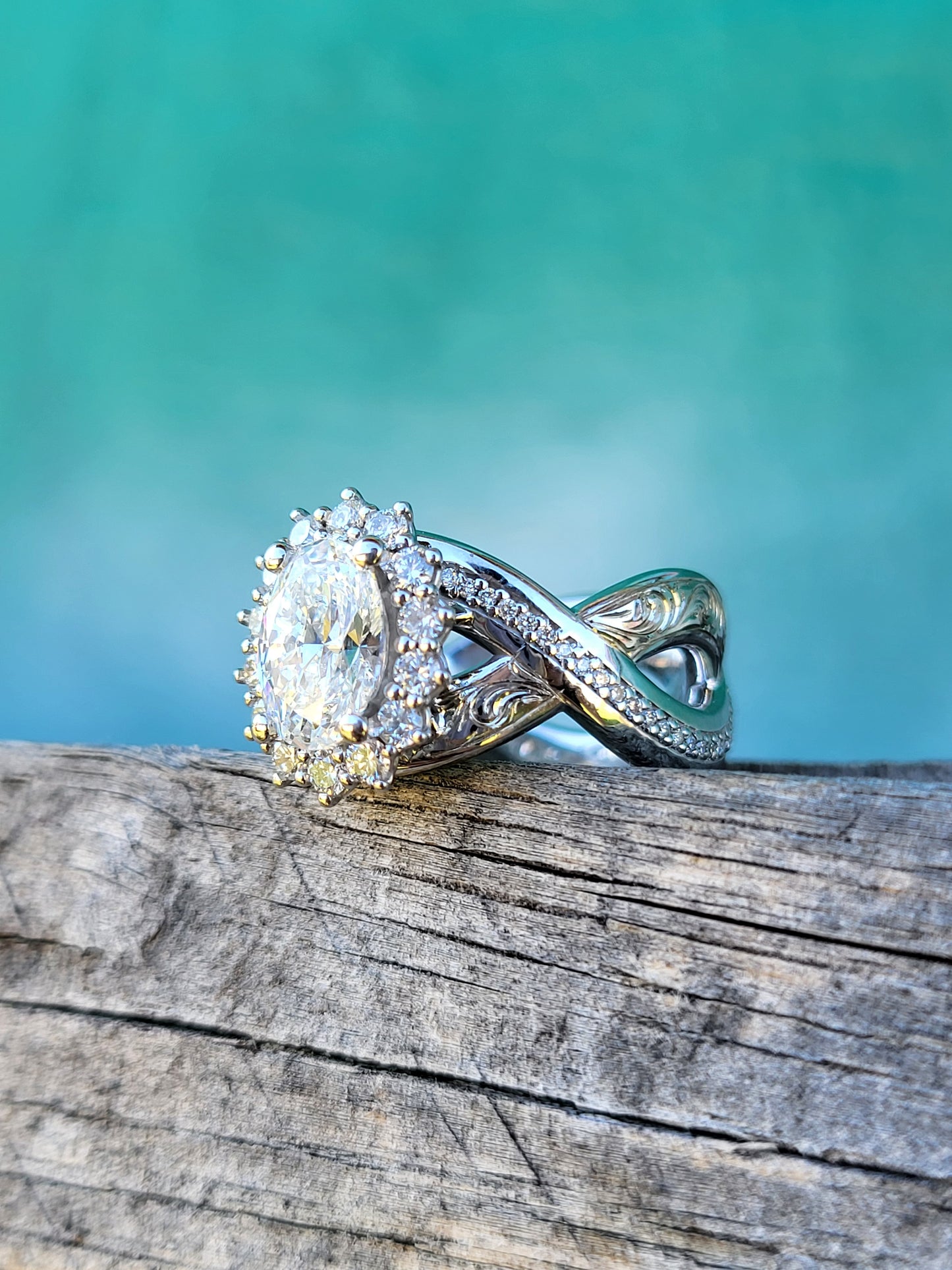 The Angie: Contemporary Western Fusion Engagement Ring, Modern Cowgirl Engagement Ring, Western Ring, Western Engagement ring, Unique Western Oval with Halo