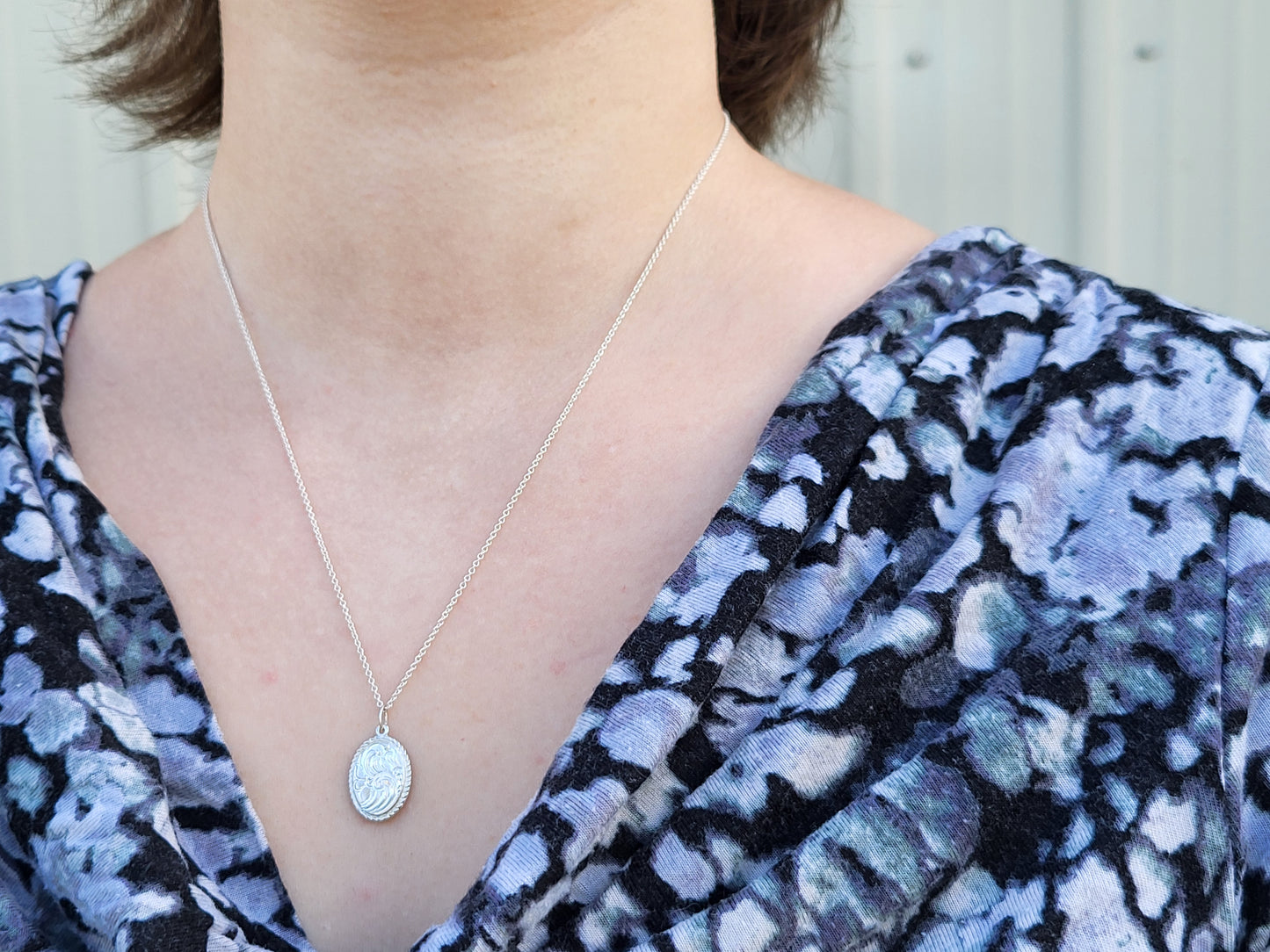 Dainty Hand-Engraved Oval Pendant, Cowgirl Scrollwork Charm, Western Hand-Engraved Jewelry