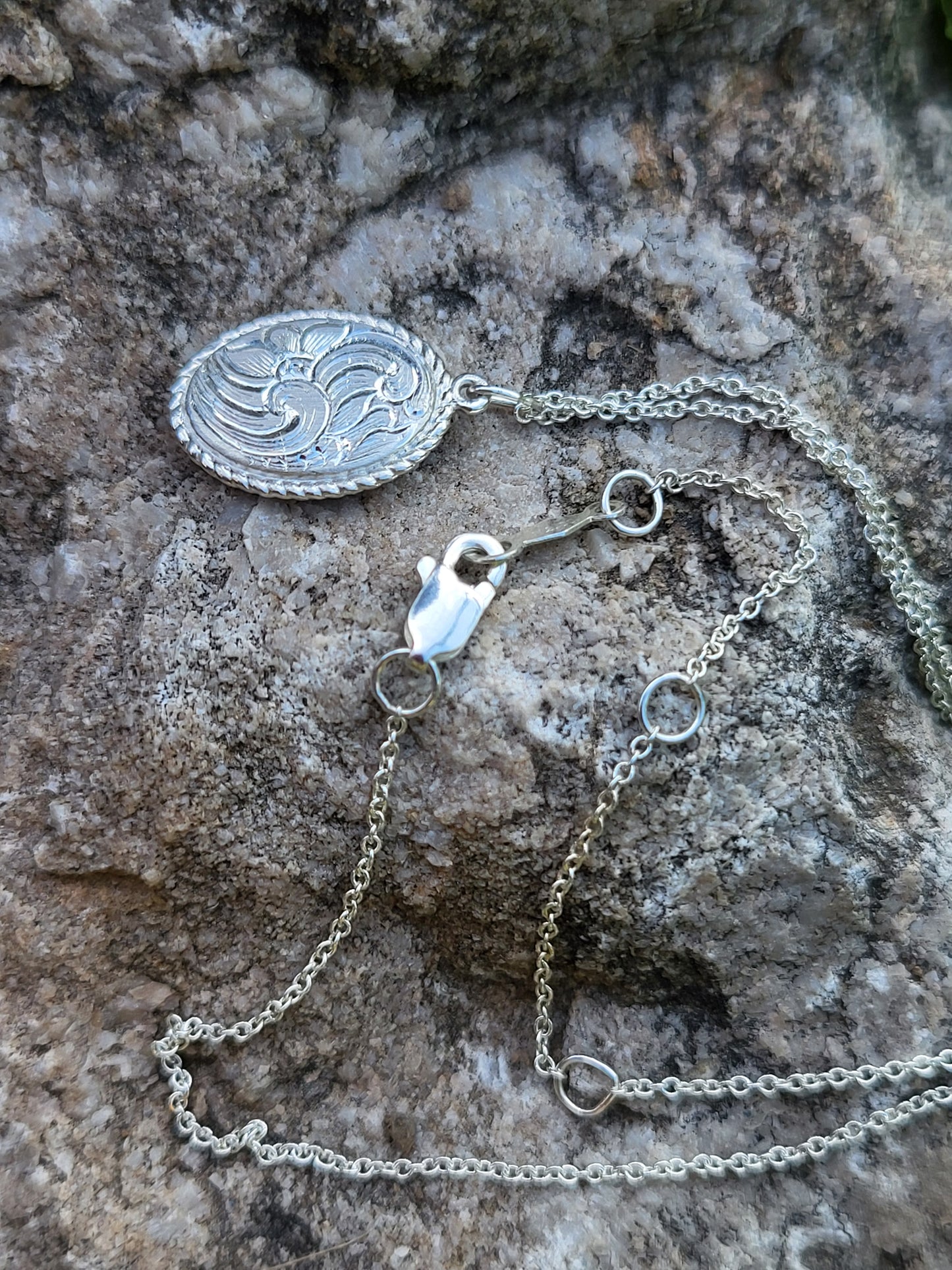 Dainty Hand-Engraved Oval Pendant, Cowgirl Scrollwork Charm, Western Hand-Engraved Jewelry