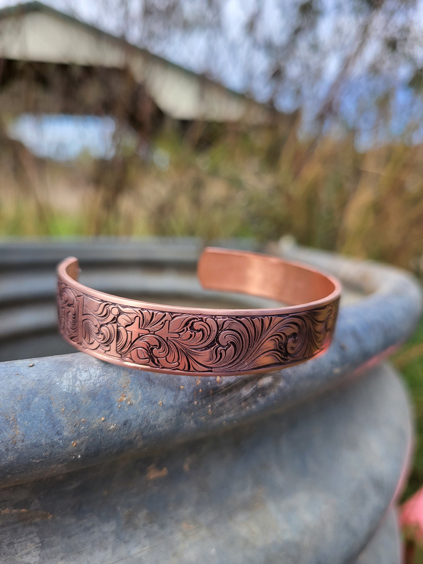 Custom Name Hand-Engraved Copper Scrollwork Bracelet, Cuff Style Copper Bracelet, Cowboy Christmas Gifts, Western Gifts, Copper Cuff