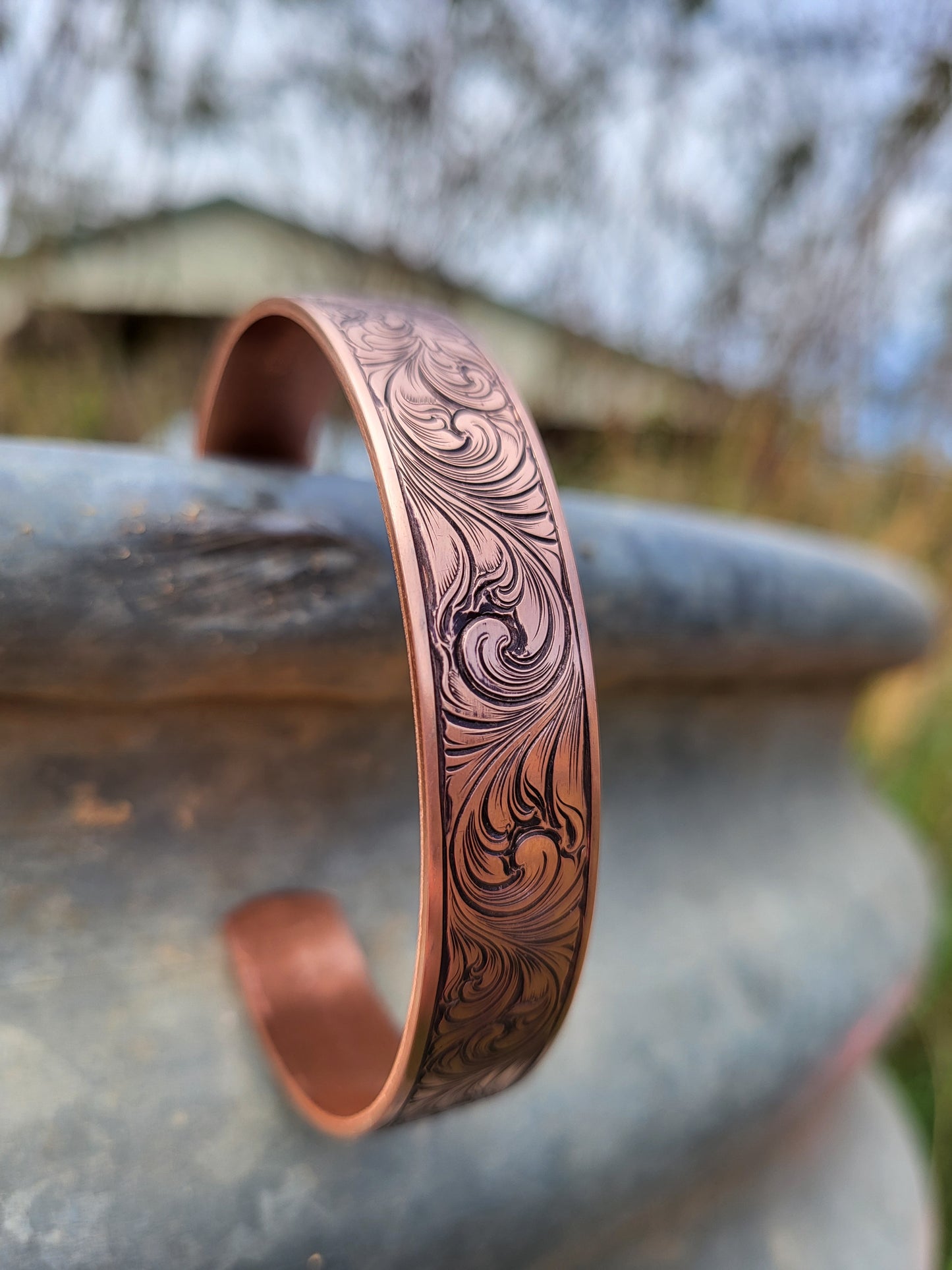 Custom Name Hand-Engraved Copper Scrollwork Bracelet, Cuff Style Copper Bracelet, Cowboy Christmas Gifts, Western Gifts, Copper Cuff