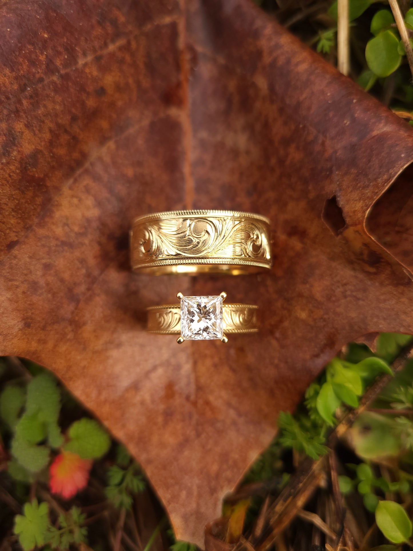 The Apollo: 10K, 14K, or 18K Yellow Gold Western Wedding Band, Hand-Engraved Cowboy Wedding Ring, Cowboy Ring, Yellow Gold Men's Wedding Band, Detailed Wedding Ring