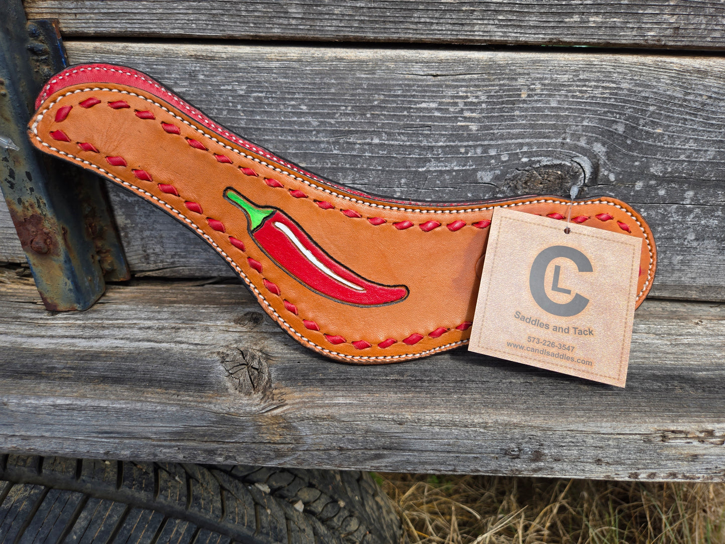 C&L Red Hot Chili Pepper Red Buckstitch Dove Wing Spur Straps SS000021