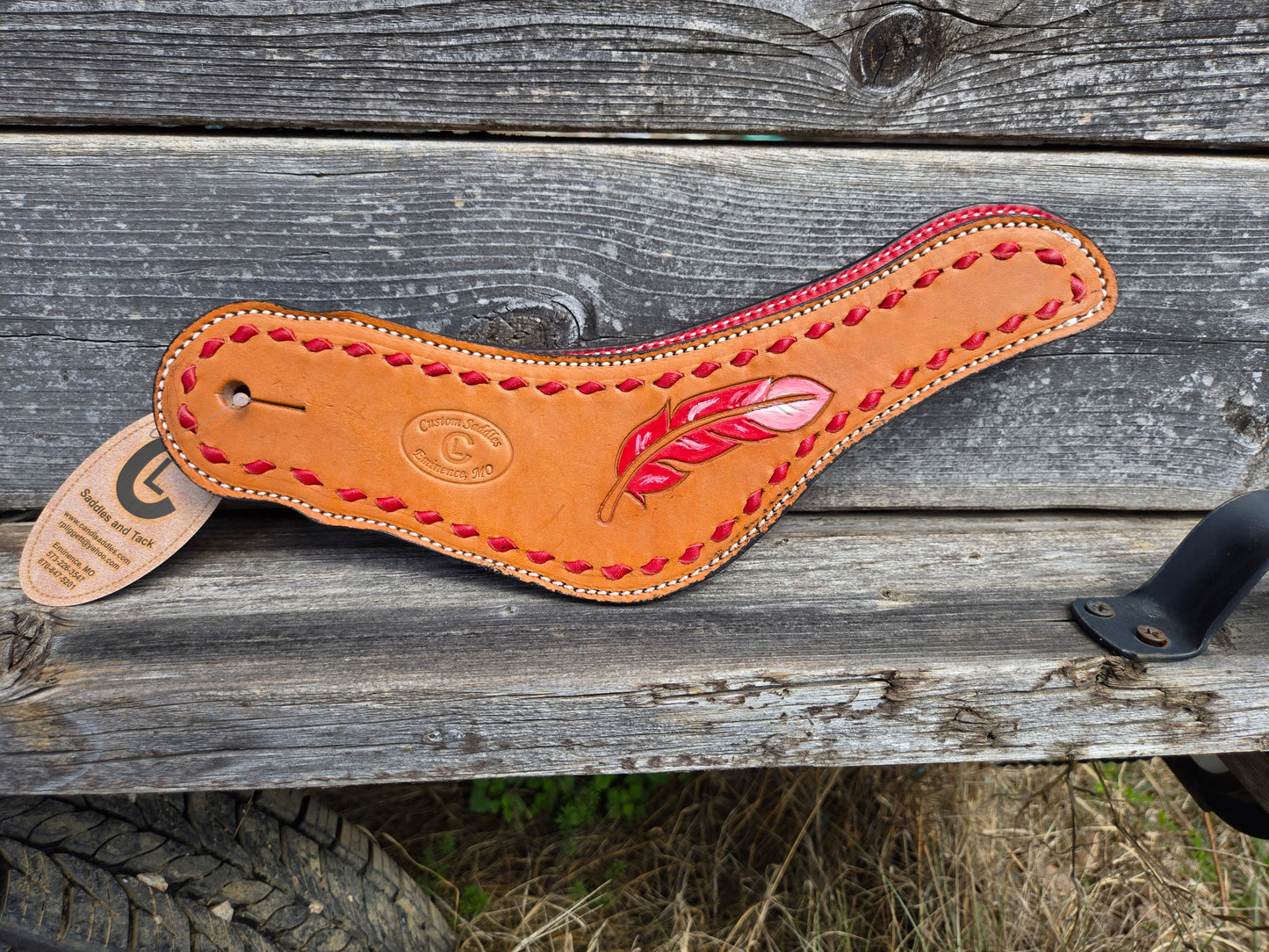 C&L Feather Red Buckstitch Dove Wing Spur Straps SS000020