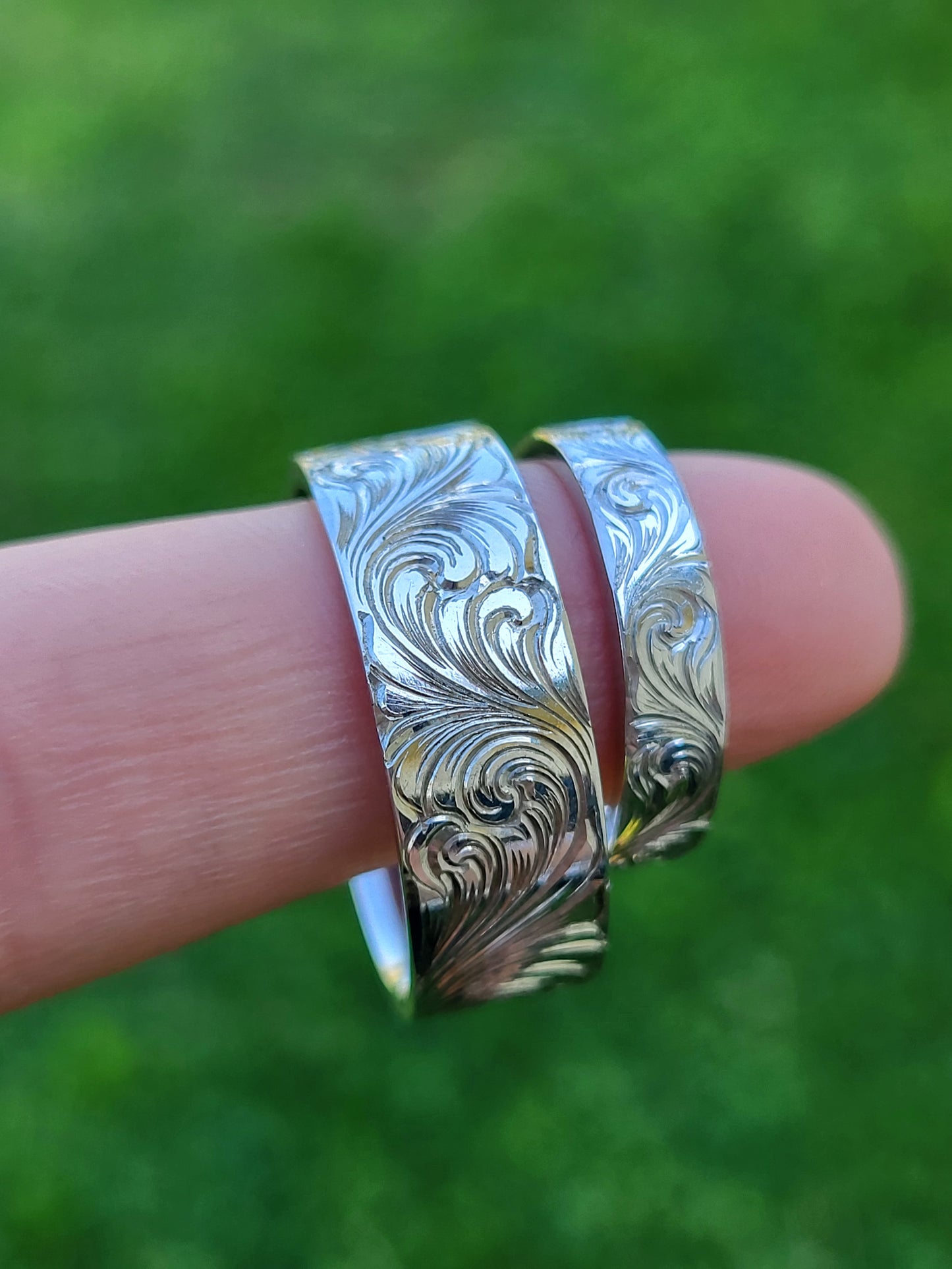 The Betsy: 4mm Narrow Borderless White Gold/Platinum/Sterling Silver Band, Cowgirl Wedding Ring, Hand-Engraved Western Women, Cowgirl Wedding Band