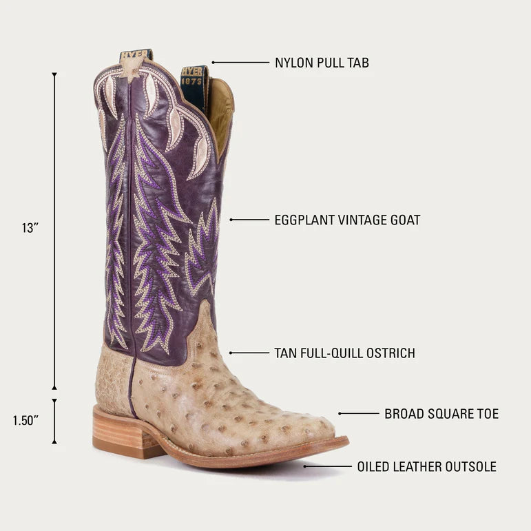 HARPER Ostrich Tan and Eggplant, Women's Cowboy Boots by Hyer Boot Company, Cowgirl Boots, Wedding Wear