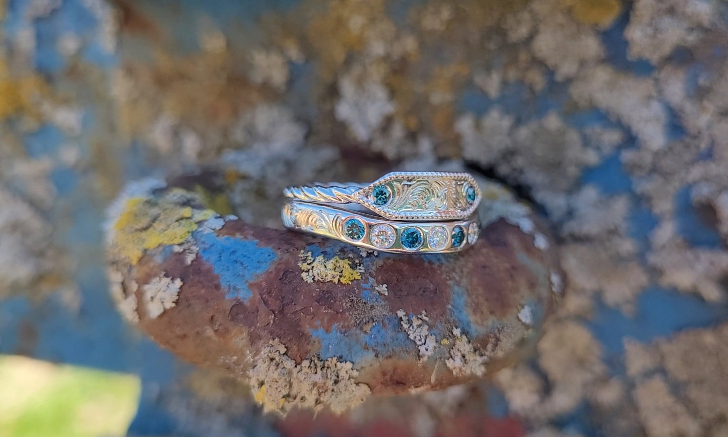 Custom Kaya Set: 10K White Gold, Rose Gold, Yellow Gold or Silver Ring Set, Colorful Diamond Ring Set, Western Mother's Ring, Anniversary Gift, Cowgirl Rings