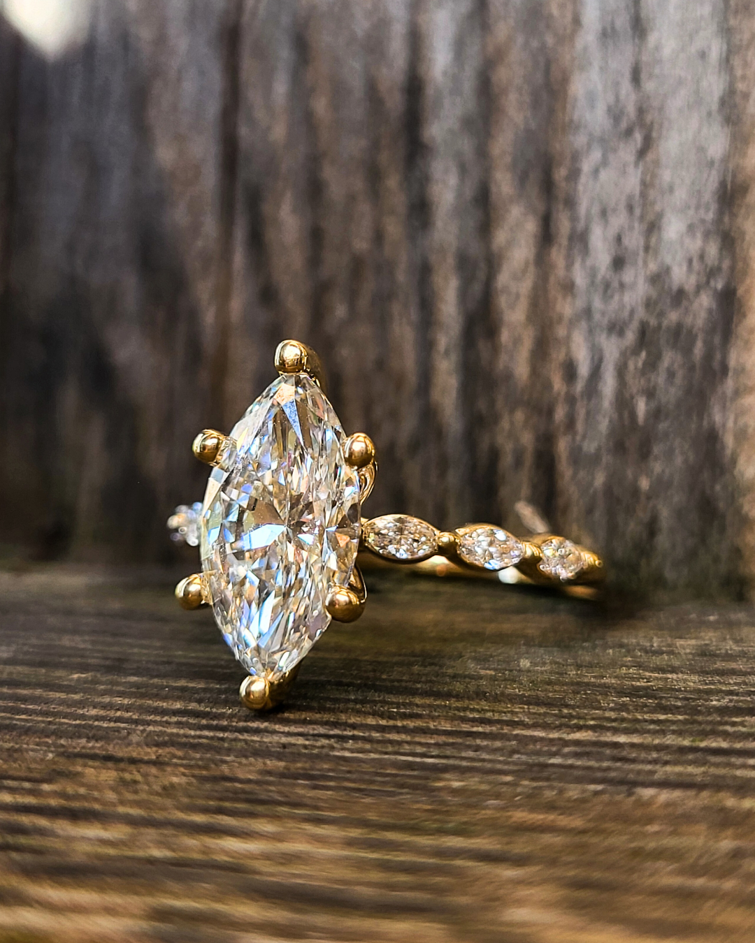 The Alicia: 2 ct to 2.75 ct. 10K, 14K, or 18K Yellow Gold Marquise Engagement Ring, Western Engagement Ring, Cowgirl Ring, Marquise Accented Dainty Engagement Ring