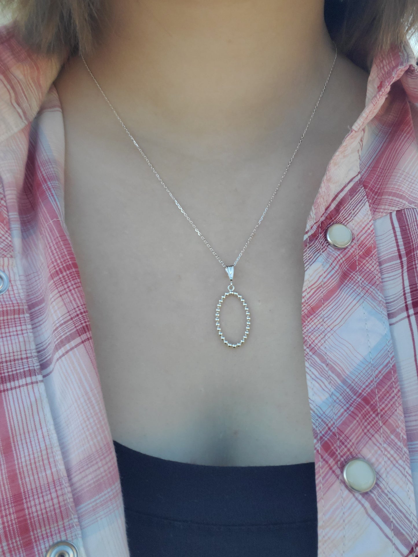 Bead Oval Pendant: Dainty Western Pendant, Cowgirl Bridal Jewelry, Western Necklace for Bride, Cowgirl Layering Jewelry