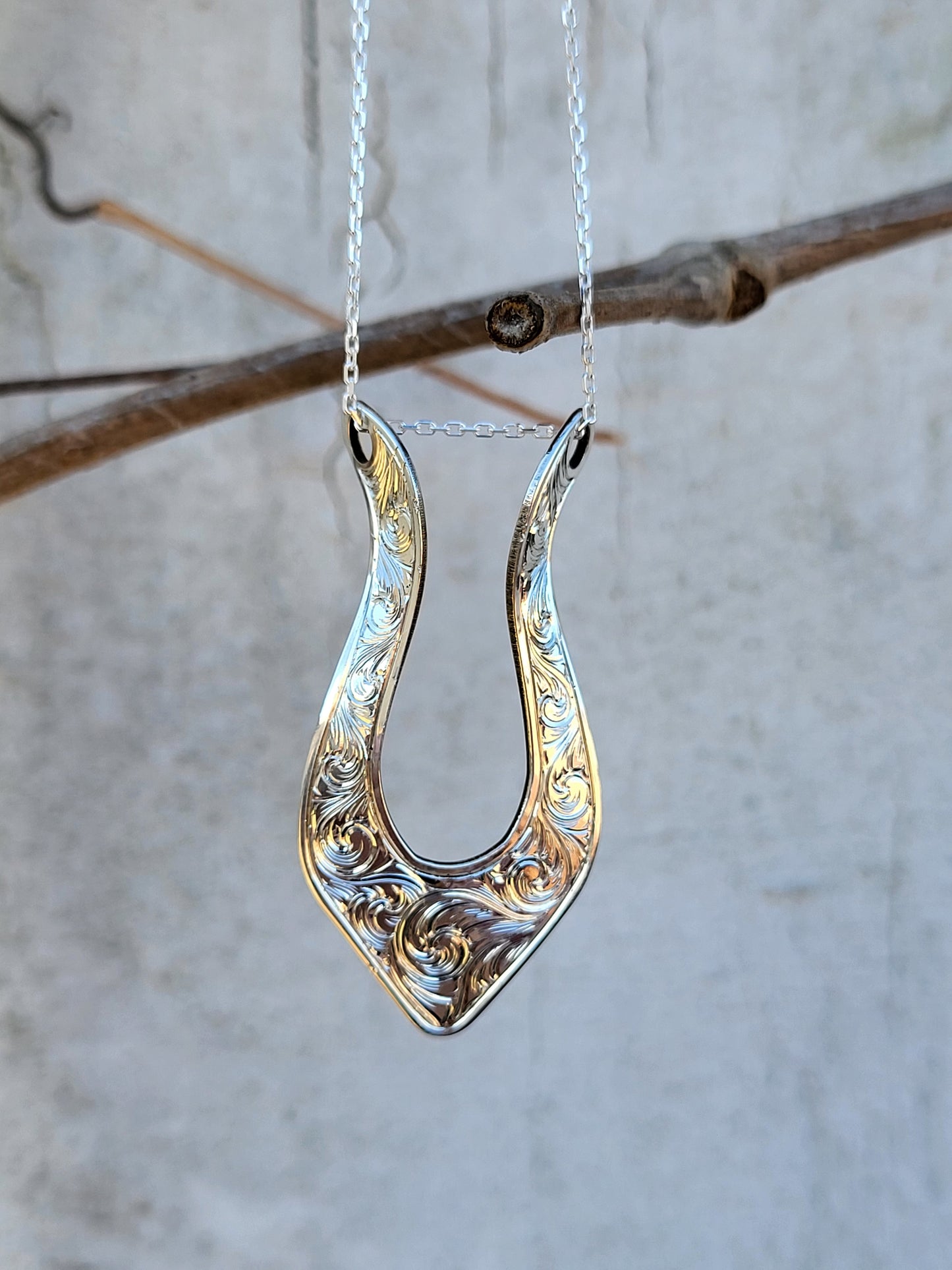 Scrollwork Ring Holder Necklace: Sterling Silver Western Ring Holder Pendant, Cowgirl Ring Holder, Scrollwork Pendant, Cowgirl Bridal Jewelry