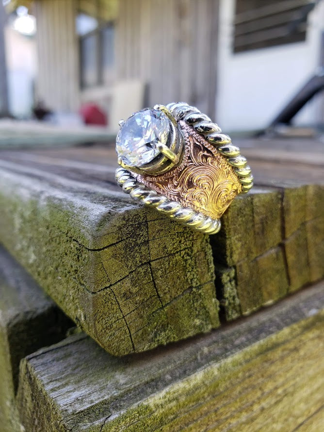 The Jane, Engagement Ring, Copper Hand Engraved Round Western Wedding Ring, Anniversary Gift For Her, Bridal Jewelry