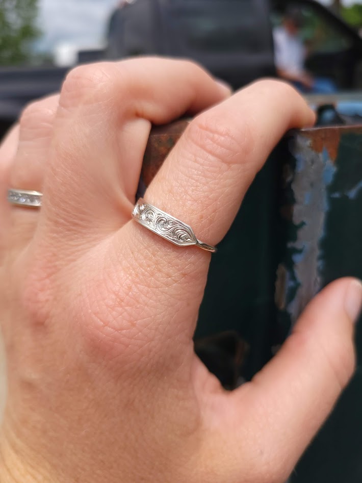 The Katie: Signet Sterling Silver Ring, Hand Engraved, Gift for Her, cowgirl ring, western band