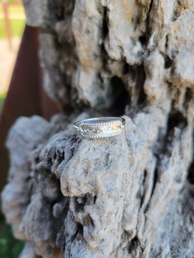 The Kennedy: Signet Sterling Silver Ring with Rope Edge, Hand Engraved Ring, Gift for Her