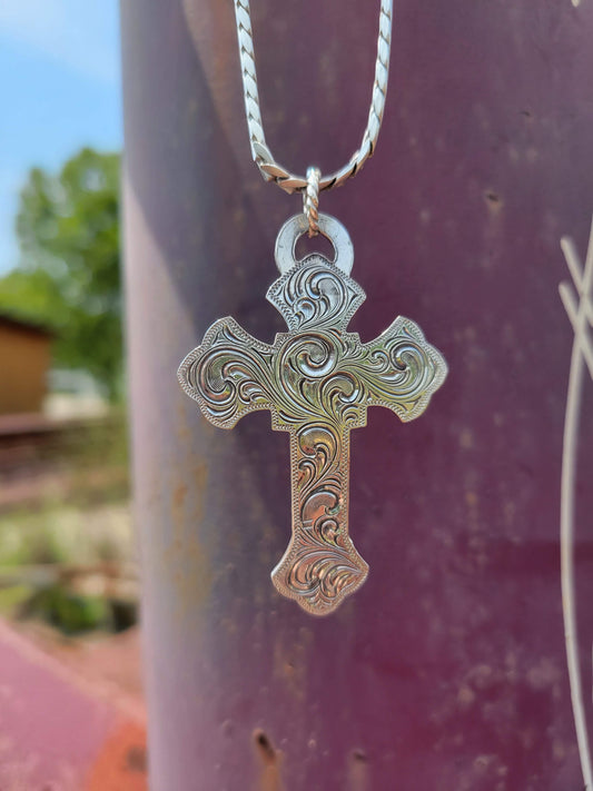 Sterling Silver Hand Engraved Cross Necklace, I believe Cross Pendant, Personalizable, Gifts for him or her
