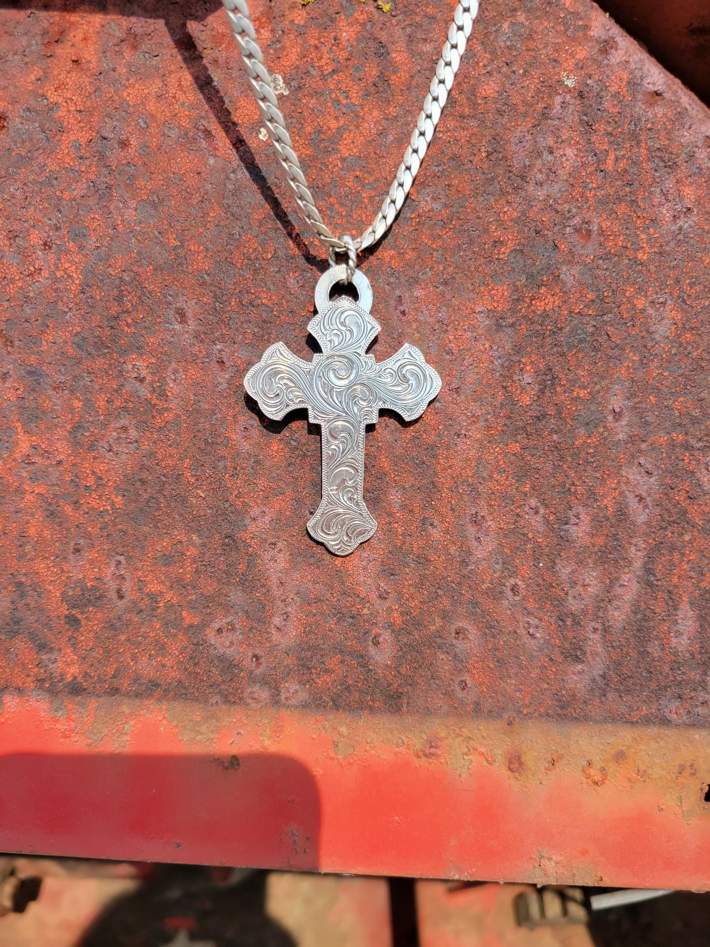 Sterling Silver Hand Engraved Cross Necklace, I believe Cross Pendant, Personalizable, Gifts for him or her