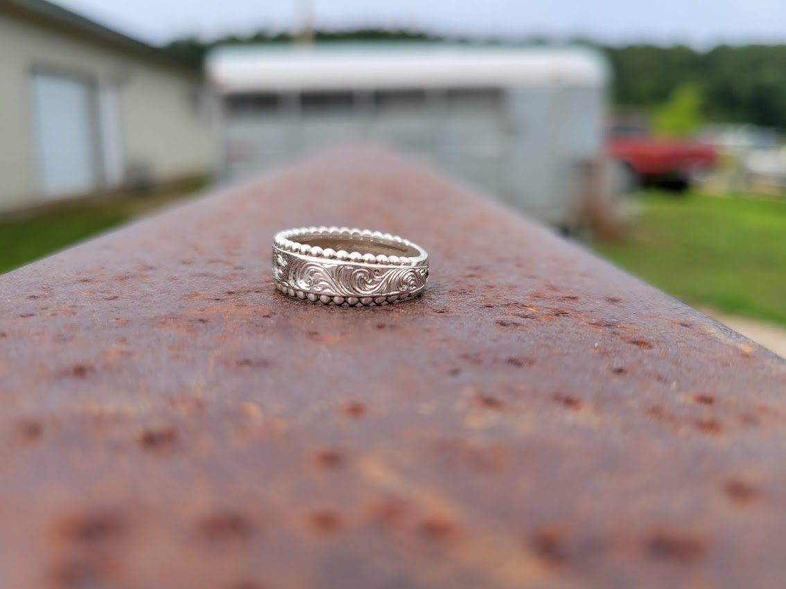The Anna: Sterling Silver Hand Engraved Bead Edge Ring, Gifts for Her, Cowgirl Wedding Band, Anniversary, Birthday, Cowgirl jewelry