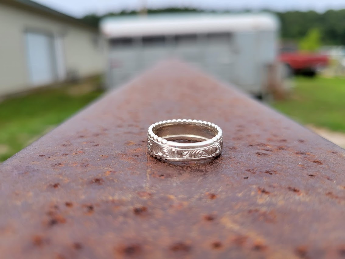 The Anna: Sterling Silver Hand Engraved Bead Edge Ring, Gifts for Her, Cowgirl Wedding Band, Anniversary, Birthday, Cowgirl jewelry