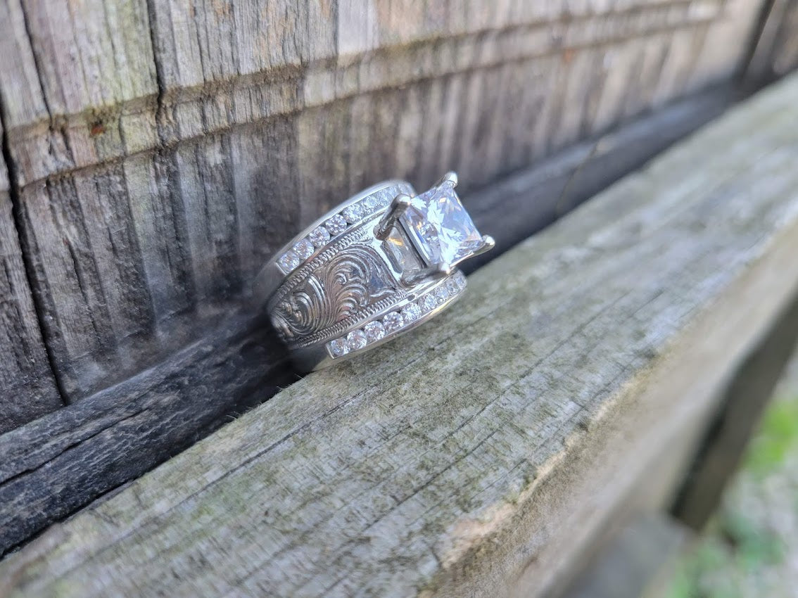 The Whitney: Gorgeous Channel Set Hand Engraved Sterling Silver Engagement Ring, Wedding Band, Gifts For Her RNG00101 by Loreena Rose