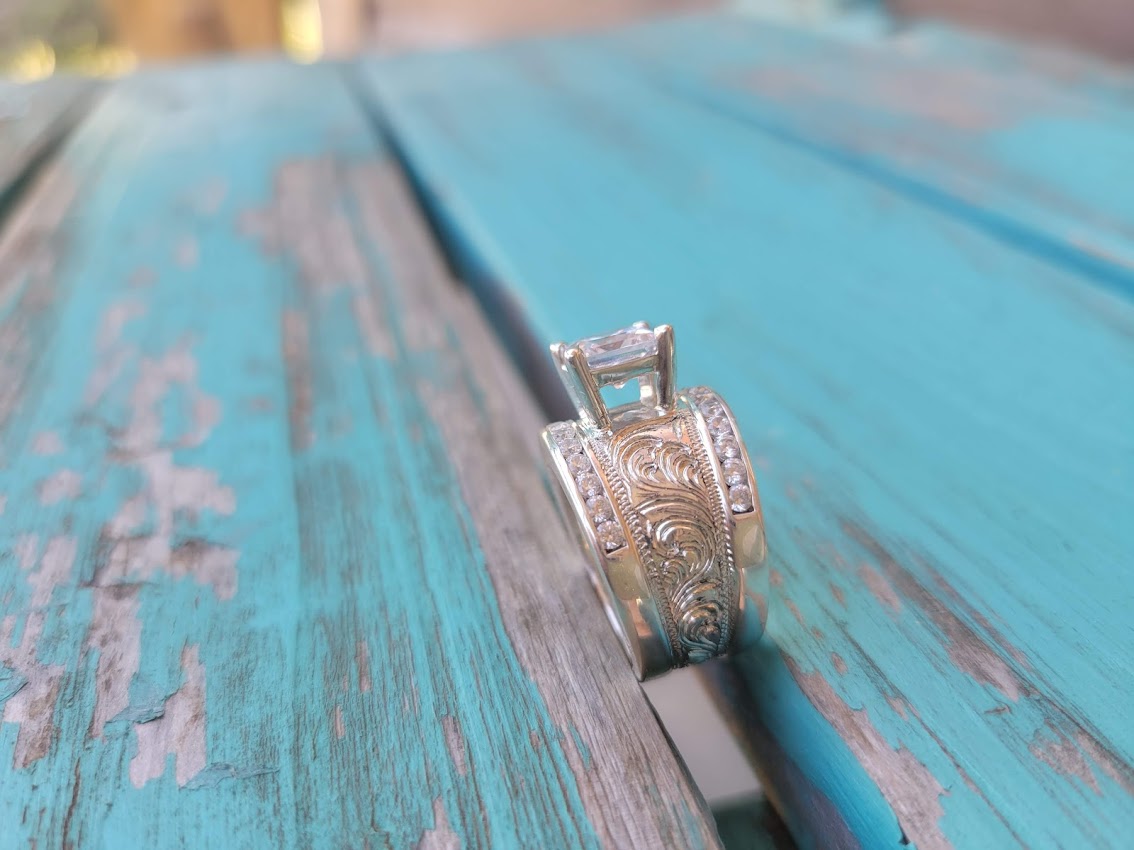 The Whitney: Gorgeous Channel Set Hand Engraved Sterling Silver Engagement Ring, Wedding Band, Gifts For Her RNG00101 by Loreena Rose