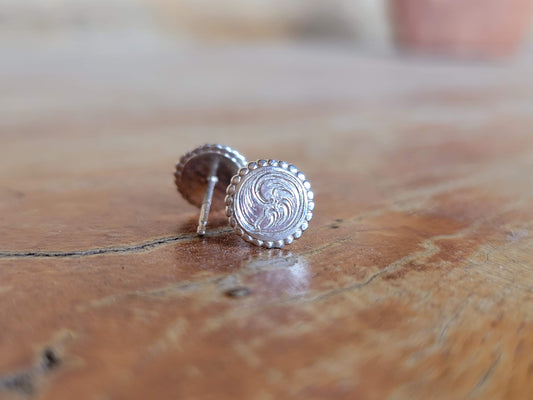 Hand Engraved Rope Earring Studs, Sterling Silver Earrings, Western Brightcut, Gifts for Her
