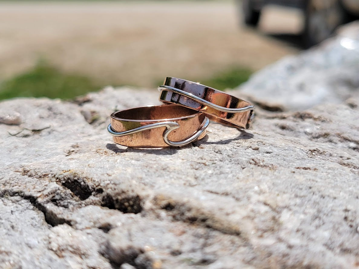 Endless Wave Summertime Sterling Silver and Copper Stackable Ring, Gift For Her