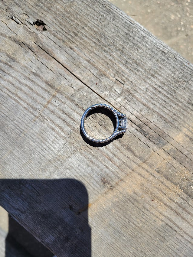 Rope Edge Cathedral Ring with Princess Billiant Cut 1ct Moissanite Gemstone, Engagement Ring, Anniversary Gift