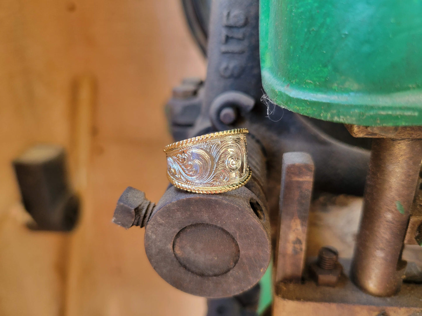 Beautiful Yellow and White Gold Hand Engraved Band, Rope Detail, Anniversary Ring, Gift for Her