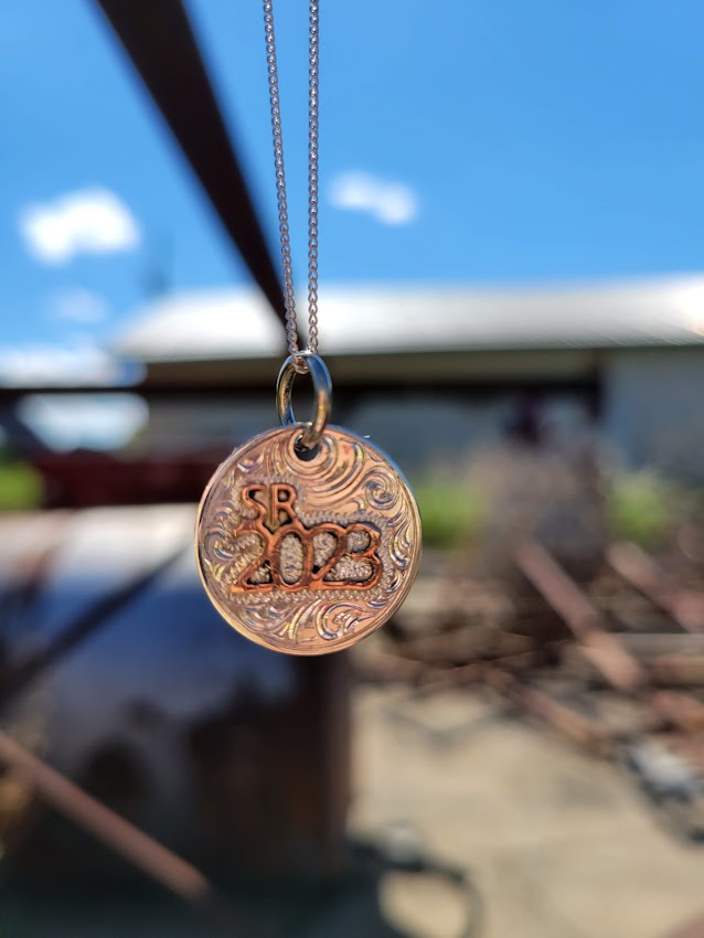 Senior 2024 Necklace Charm, Gift for Seniors, Graduation Present Idea, Sterling Silver and Copper Pendant