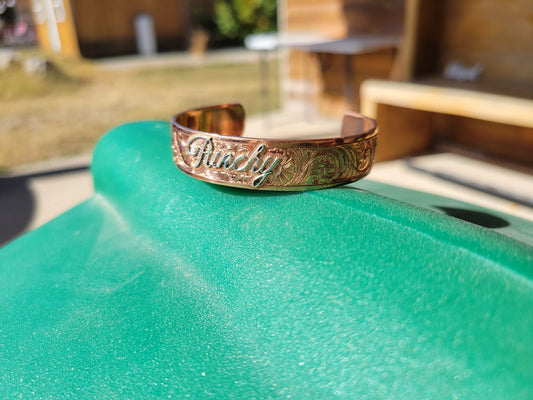 Punchy: Copper Hand Engraved Cuff Bracelet, Sterling Silver Overlay, Cowgirl Gift idea, Western Engraved Cuff Bracelet, Cowgirl Jewelry