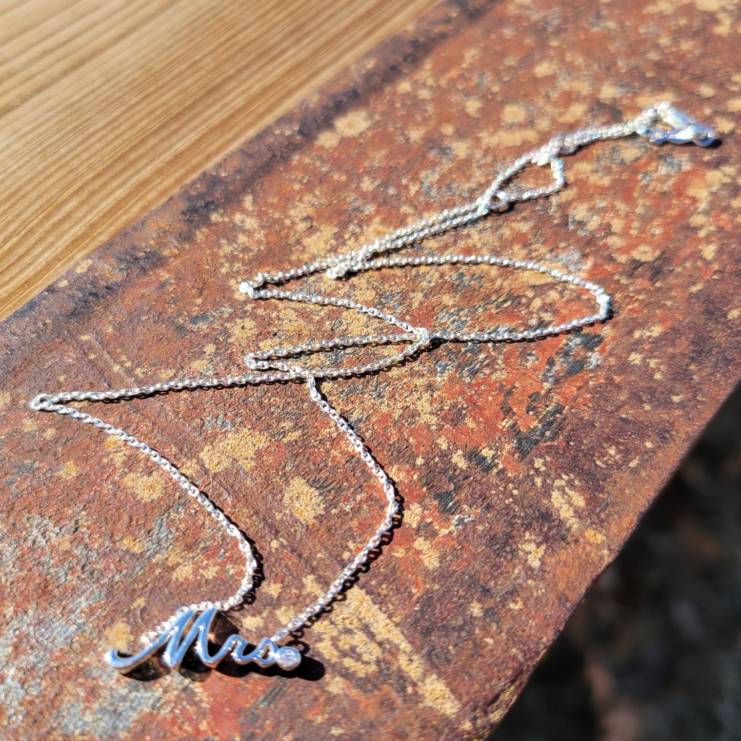 Diamond and Sterling Silver "Mrs." Necklace, Gift for Bride, Engagement Gift