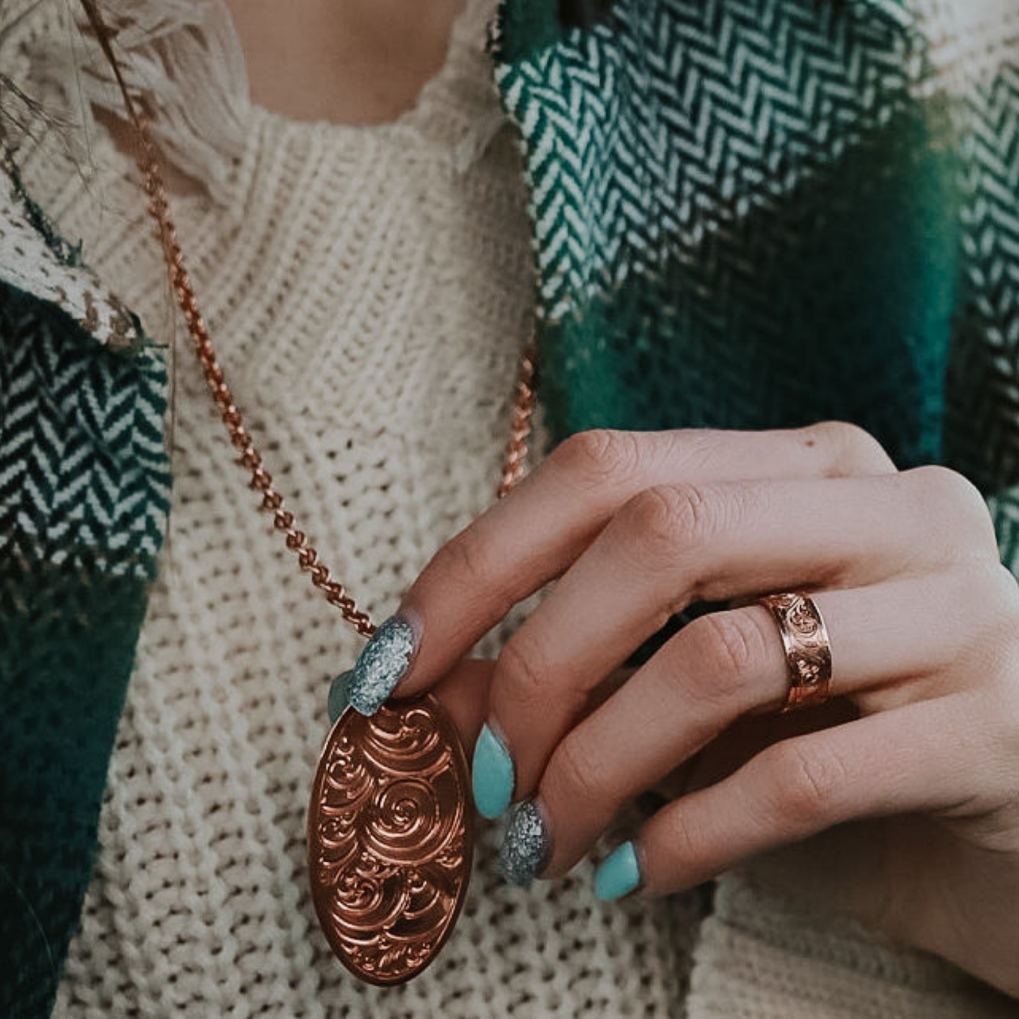 Copper Oval Engraved Western Pendant Design PND00016 by Loreena Rose