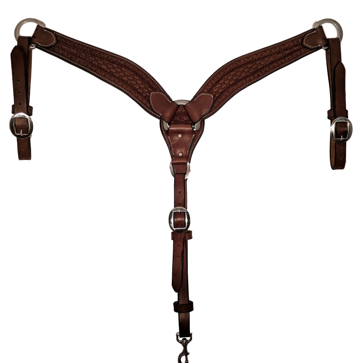 Picture of C&L Chocolate 3 Piece Breast Collar with Running W & Basket Tooling BC000016