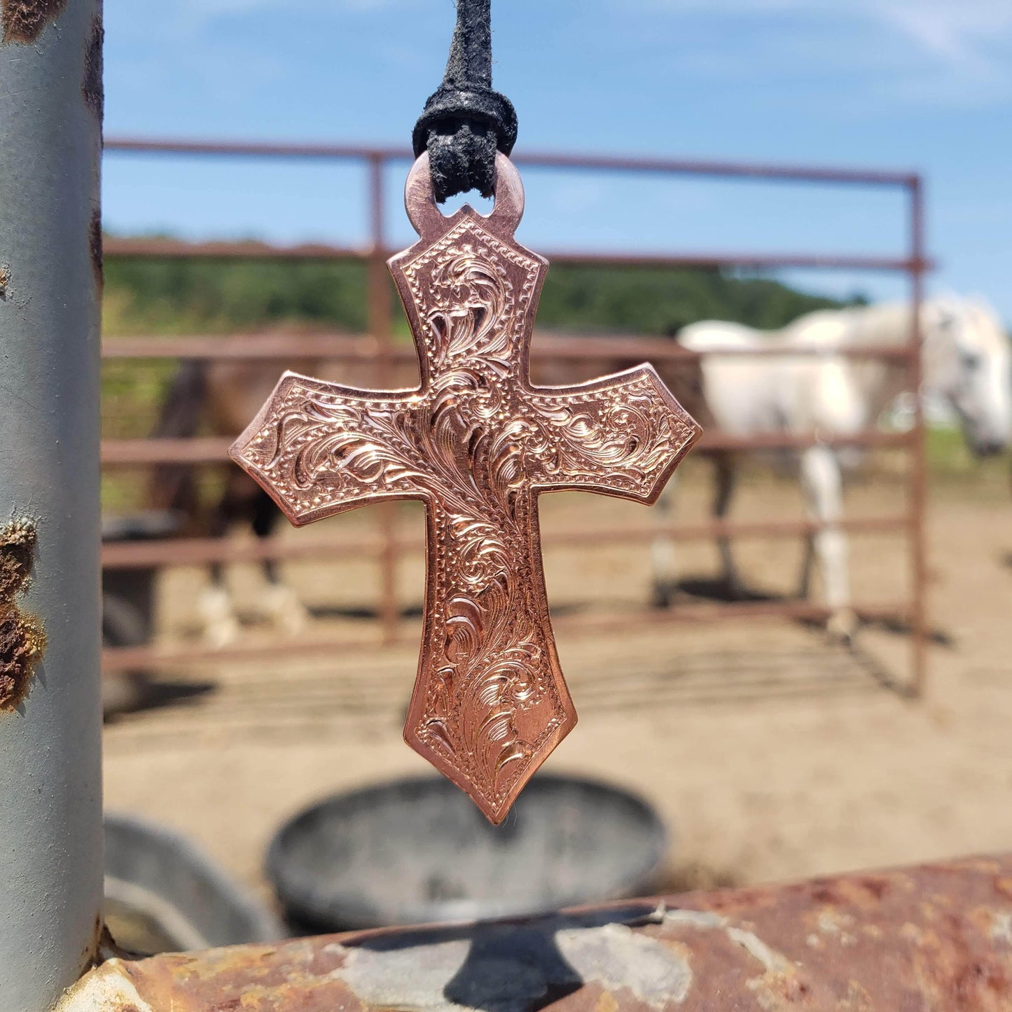 Copper Engraved Cross Pendant, Western Look Cross Necklace, Women's Jewelry, Men's Jewelry, Design PND00014 by Loreena Rose