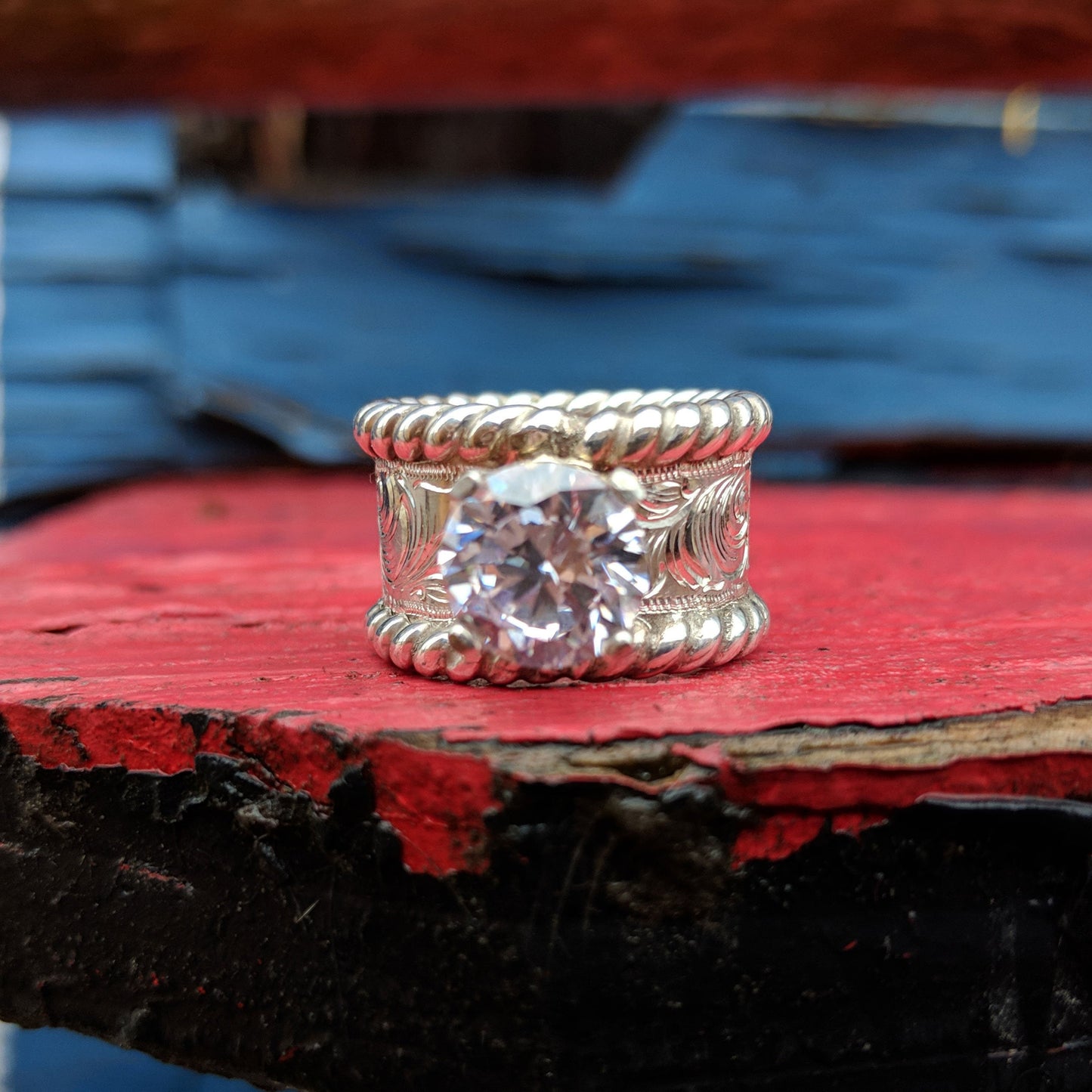 Sterling Silver Engagement Ring, Hand Engraved Western Wedding Ring, Anniversary Gift For Her, Bridal Jewelry, RNG00037 by Loreena Rose