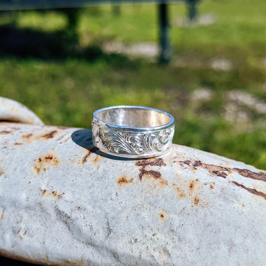 Sterling Silver Engraved Western Band Ring Design RNG00048 by Loreena Rose