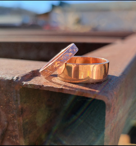 Slim Copper Hand Engraved Wedding Band, Stackable Gifts for Her, Unique Gifts for Him
