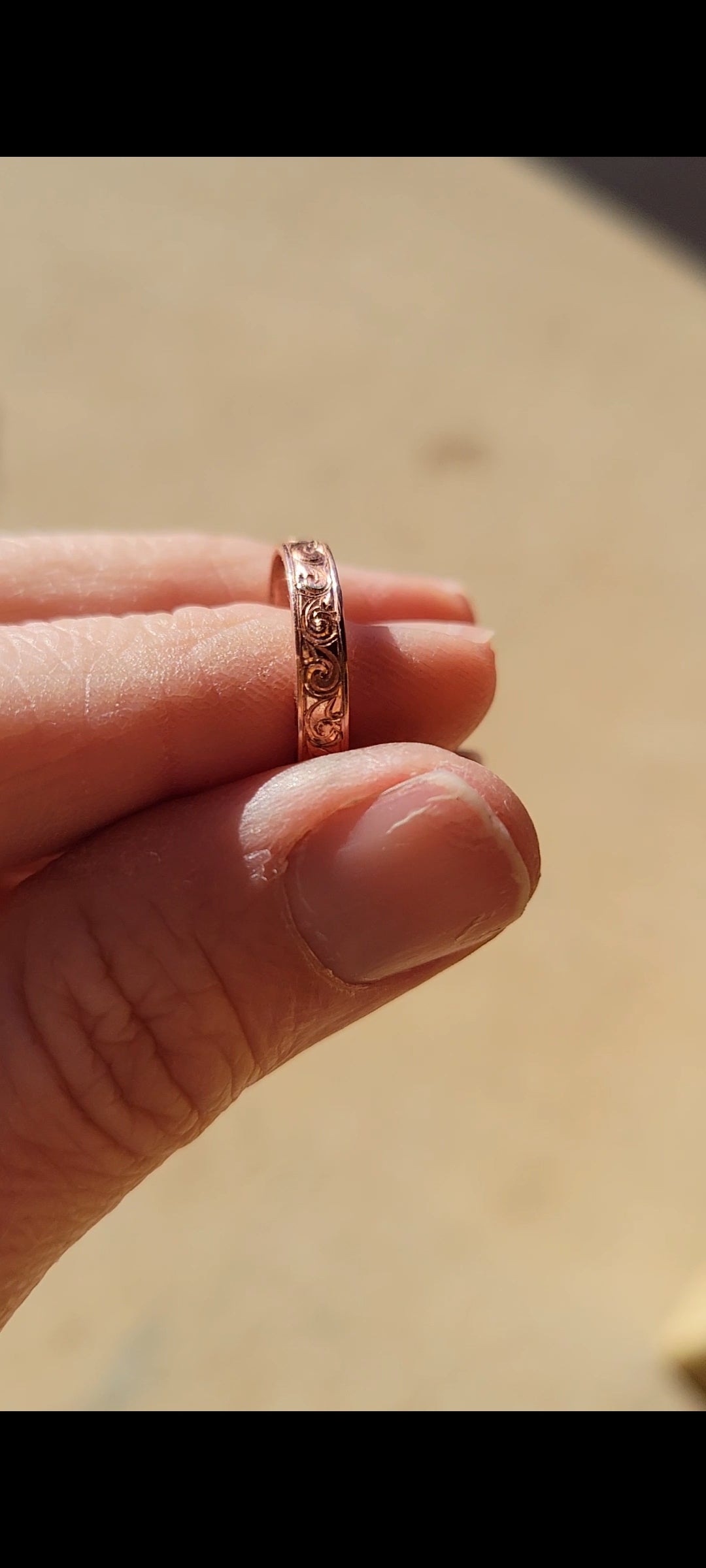 Slim Copper Hand Engraved Wedding Band, Stackable Gifts for Her, Unique Gifts for Him