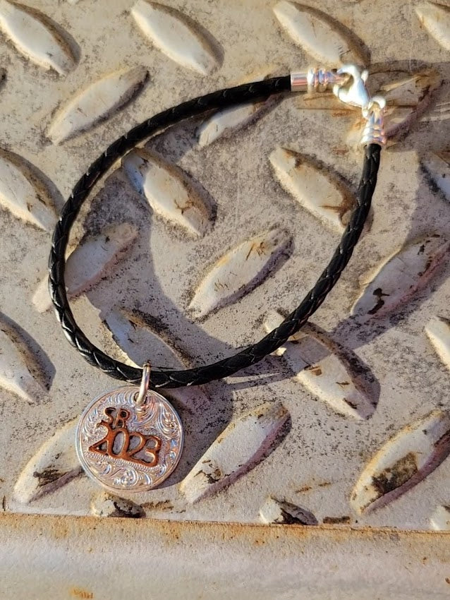 High School Senior Bracelet, SR 2024 Charm Bracelet in Leather and Sterling Silver, Senior Gift, Graduation Present, 2024 Western Graduation Gift