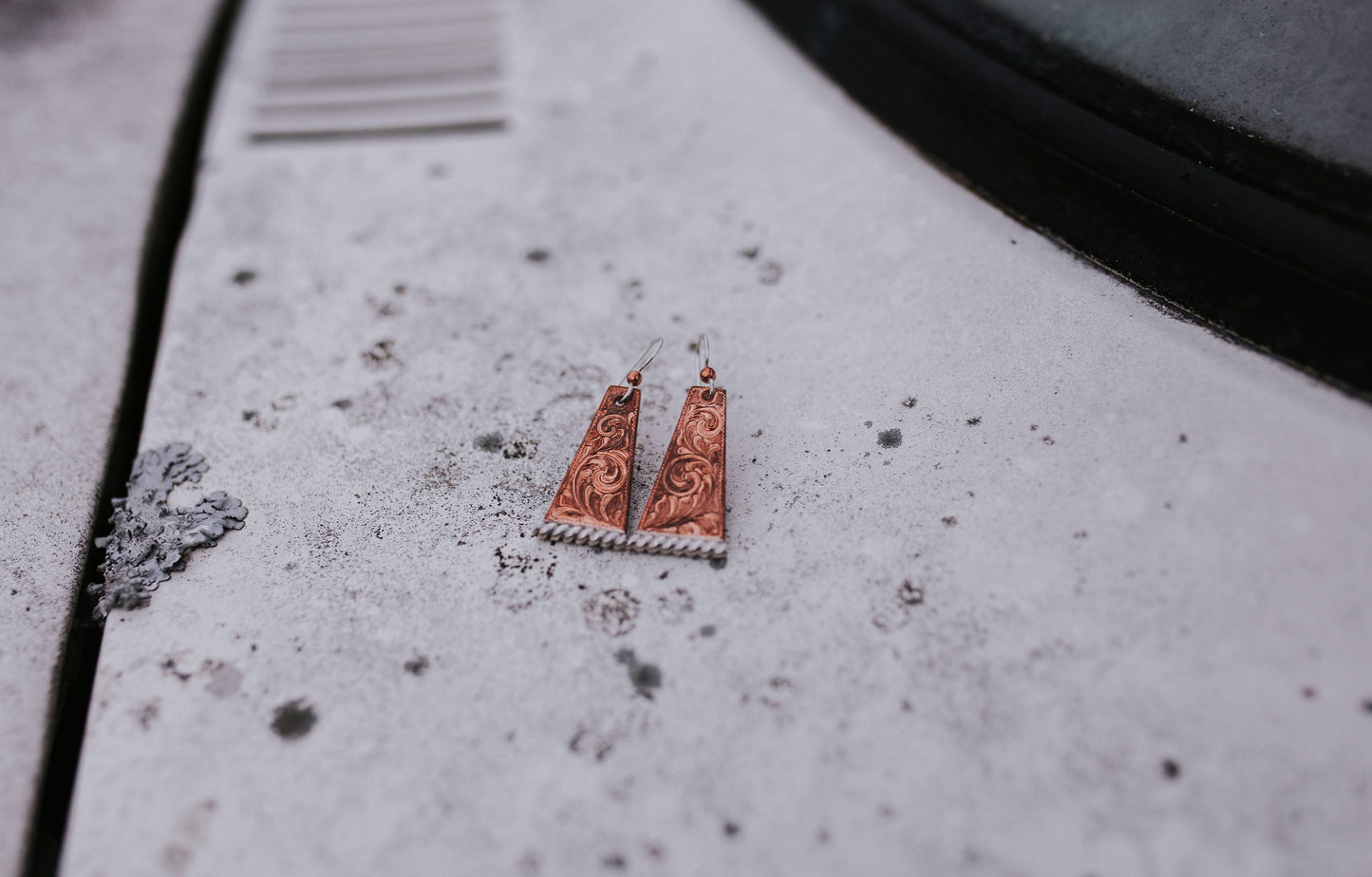 Copper Engraved Geometric Sterling Silver with Rope Edge