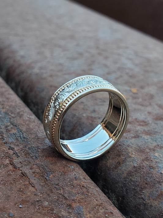 The Cassidy: 10K Rose and White Gold Ring with Bead Inlay