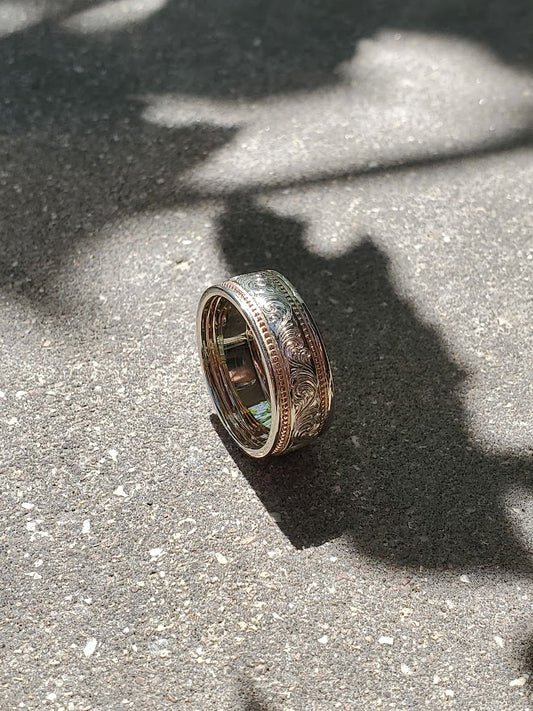 The Cassidy: 10K Rose and White Gold Ring with Bead Inlay