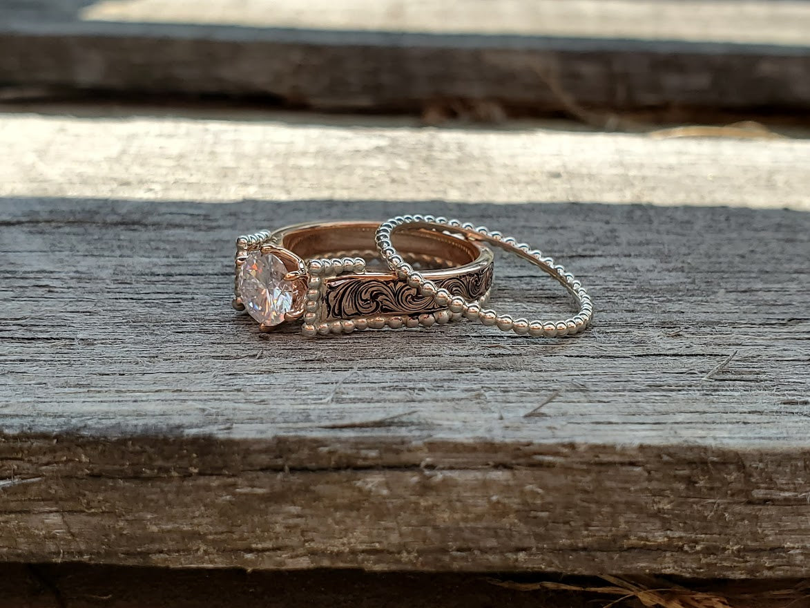 The Lorna Set: Rose Gold & Sterling Silver set, Western Wedding Ring S –  Cowboy Specialist