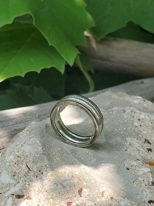 The Wyatt: Sterling Silver Ring With Bead Edge Inlay, Western Wedding Band, Western Wedding Bands for Him